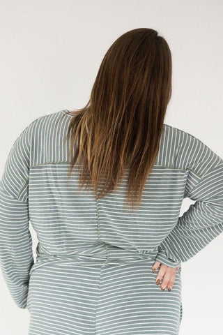 Striped Crew Neck Dolman Sleeve Top – Olive | Cream - Love Marlow