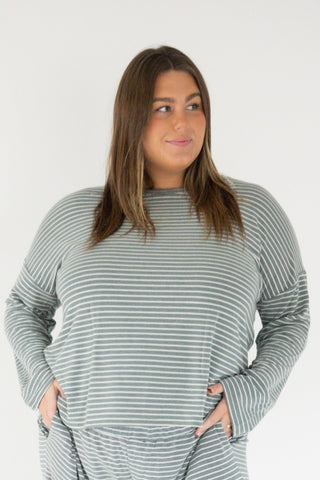 Striped Crew Neck Dolman Sleeve Top – Olive | Cream - Love Marlow