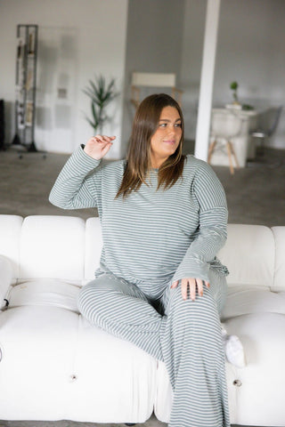 Striped Crew Neck Dolman Sleeve Top – Olive | Cream - Love Marlow