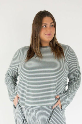 Striped Crew Neck Dolman Sleeve Top – Olive | Cream - Love Marlow