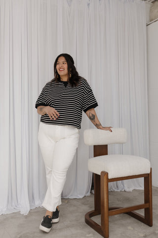 Striped Cropped Tee – White & Black Contrast Detail - Love Marlow