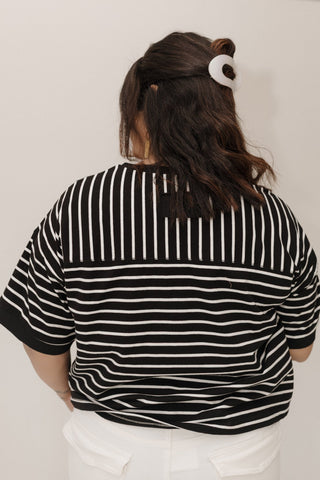 Striped Cropped Tee – White & Black Contrast Detail - Love Marlow