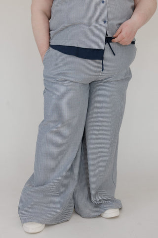 Striped Drawstring Wide - Leg Pants – Cotton - Linen - Love Marlow