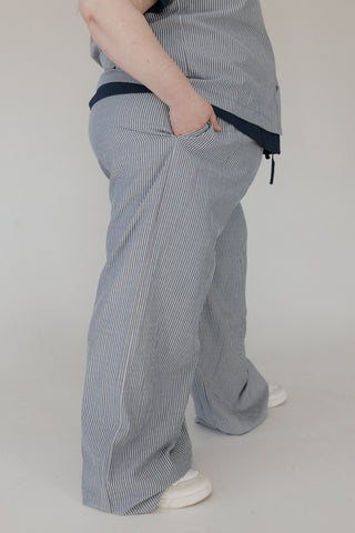 Striped Drawstring Wide - Leg Pants – Cotton - Linen - Love Marlow