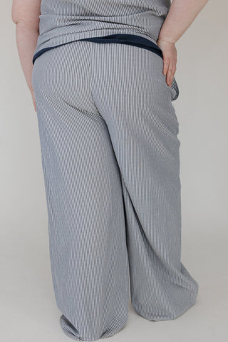 Striped Drawstring Wide - Leg Pants – Cotton - Linen - Love Marlow