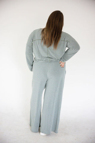 Striped Elastic Waist French Terry Pants – Olive | Cream - Love Marlow