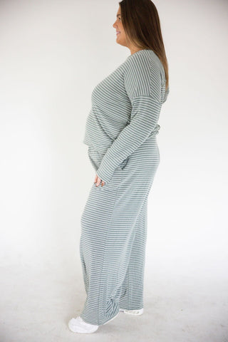 Striped Elastic Waist French Terry Pants – Olive | Cream - Love Marlow