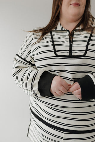 Striped Half - Zip Pullover – Contrast Piping & Ribbed Cuffs - Love Marlow