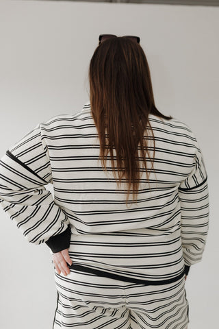 Striped Half - Zip Pullover – Contrast Piping & Ribbed Cuffs - Love Marlow