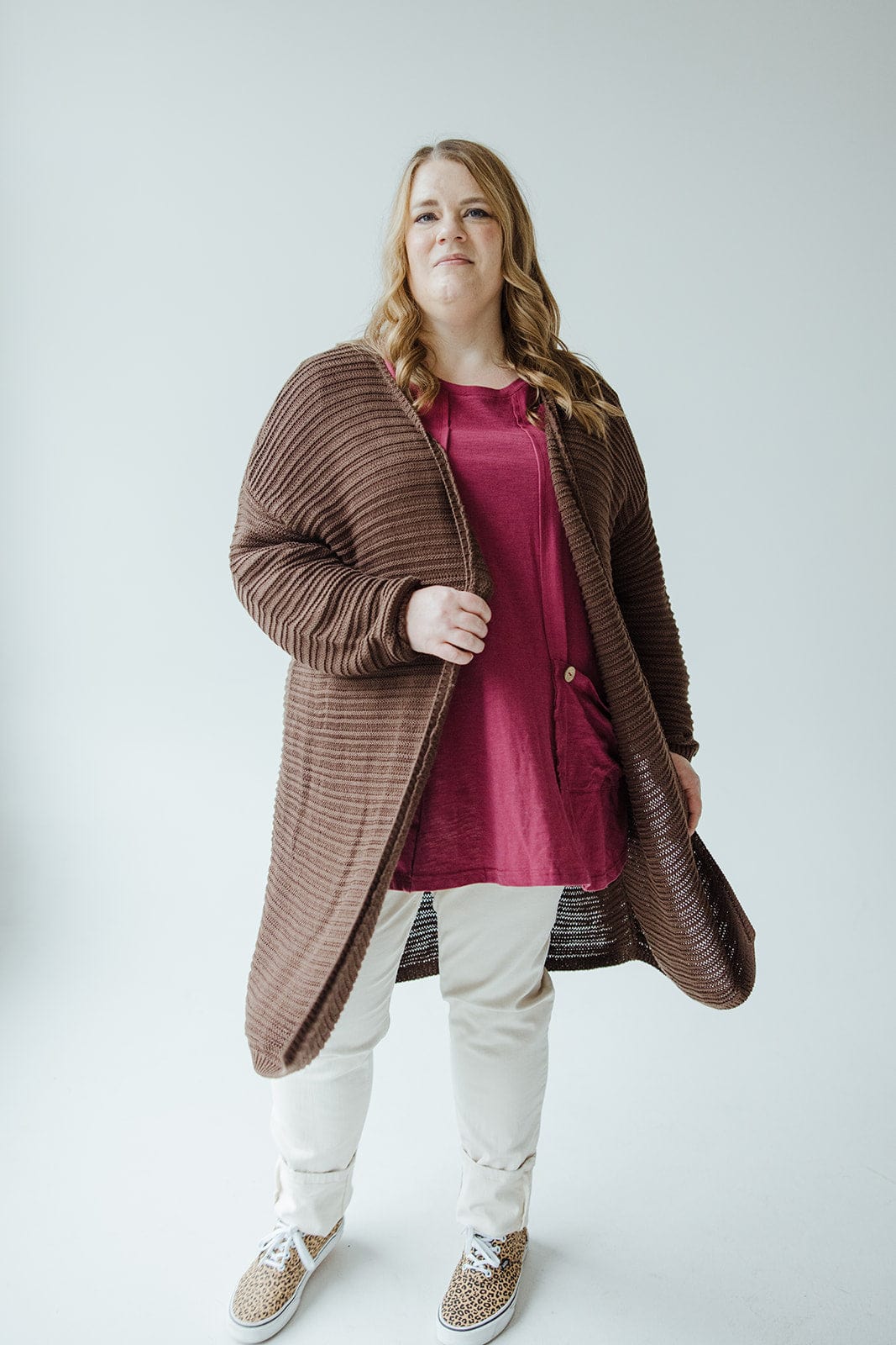 STRIPED KNIT PATTERN CARDIGAN IN GANACHE - 20 - Love Marlow