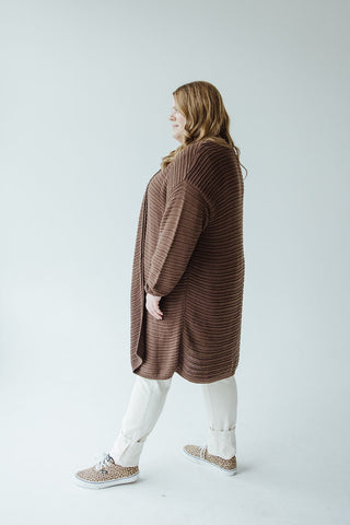 STRIPED KNIT PATTERN CARDIGAN IN GANACHE - 20 - Love Marlow