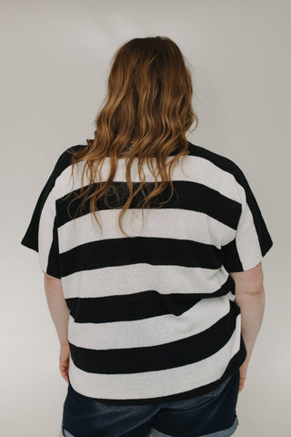 STRIPED LIGHTWEIGHT DOLMAN SLEEVE SWEATER IN BLACK AND ECRU - Love Marlow