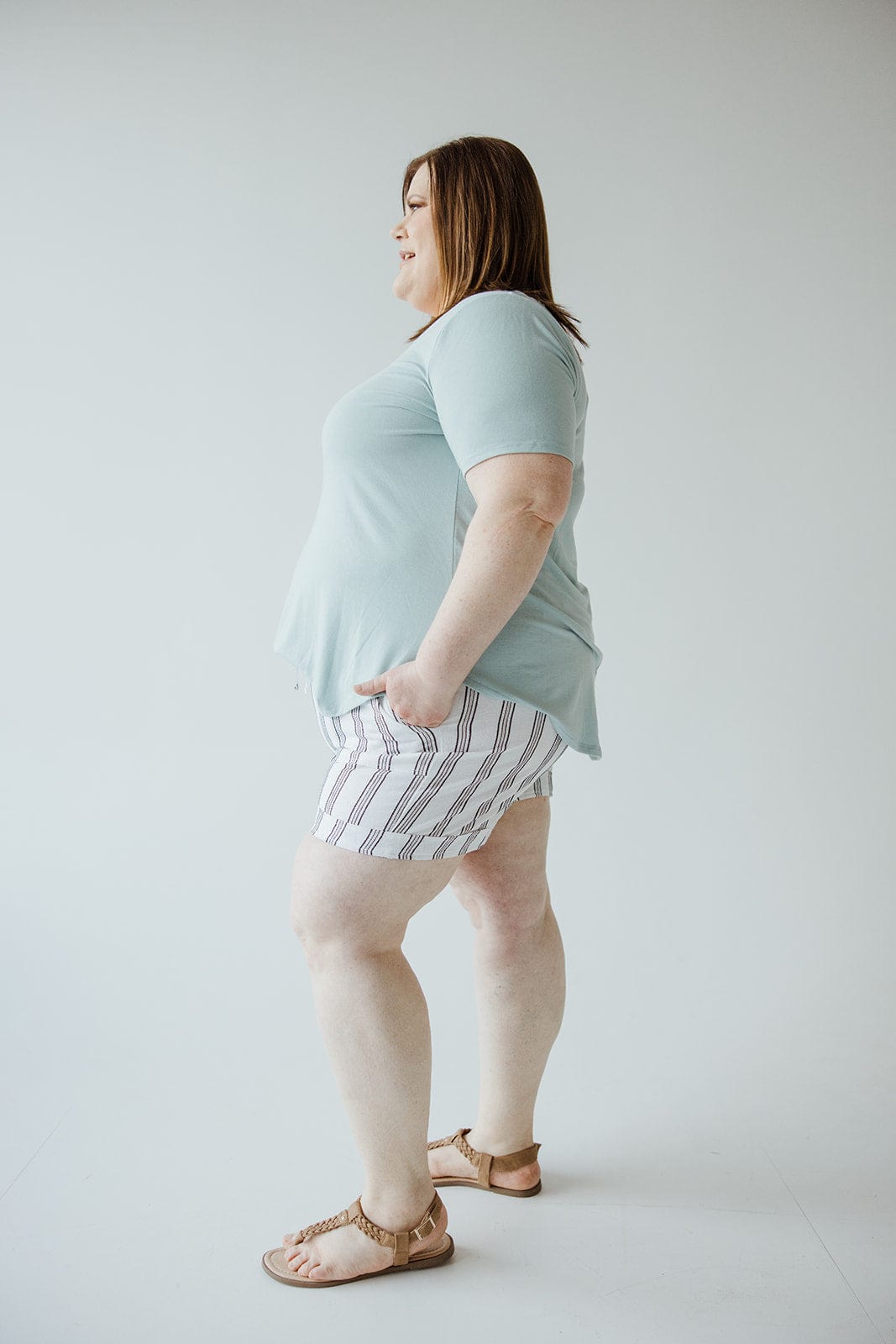 STRIPED LINEN SHORTS IN CREAM AND BLACK - 2x - Love Marlow