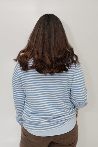 STRIPED LONG - SLEEVE TEE IN DUSTY LIGHT BLUE AND ECRU - Love Marlow