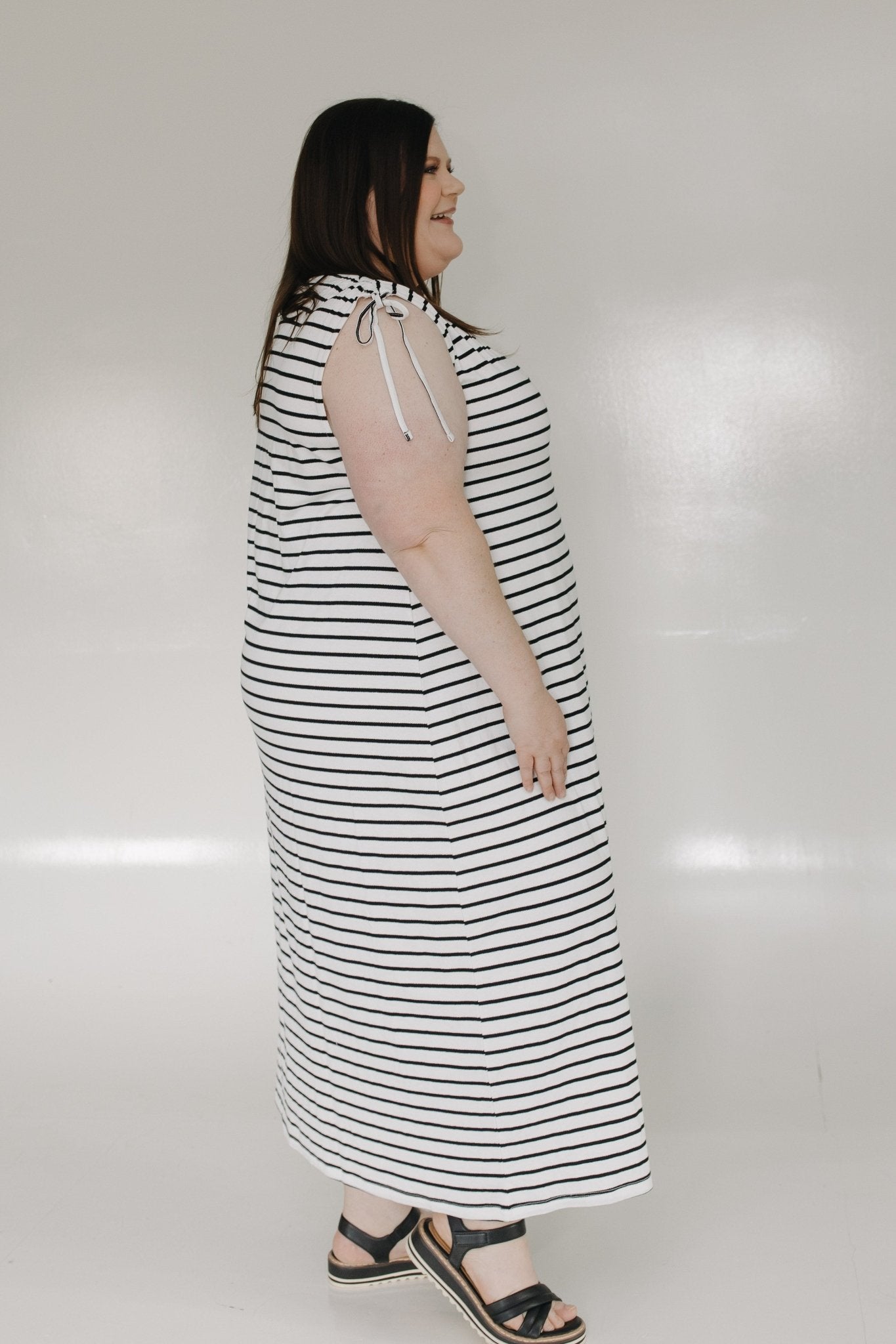 STRIPED MAXI DRESS WITH TIE SHOULDERS - Love Marlow