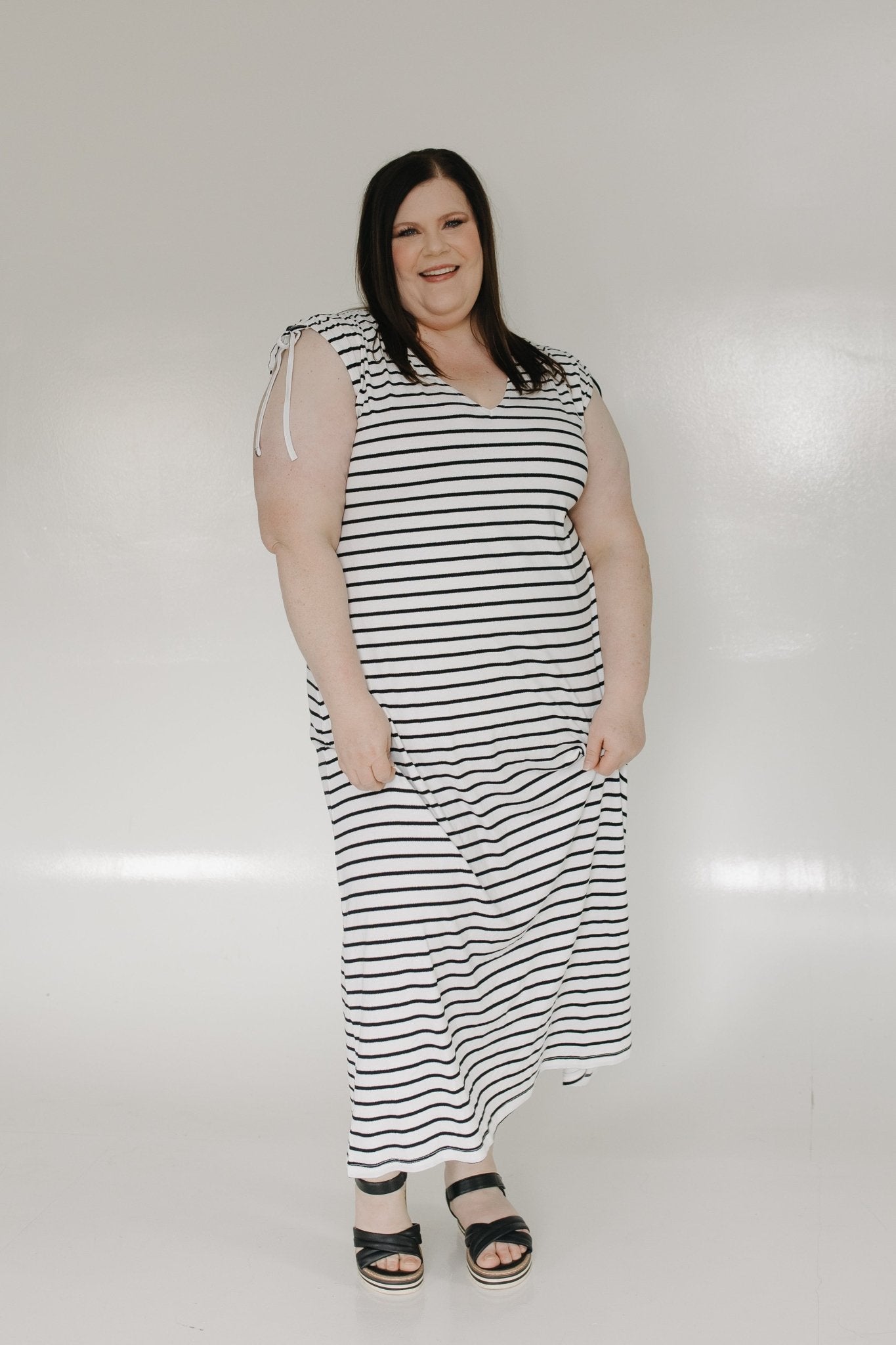 STRIPED MAXI DRESS WITH TIE SHOULDERS - Love Marlow