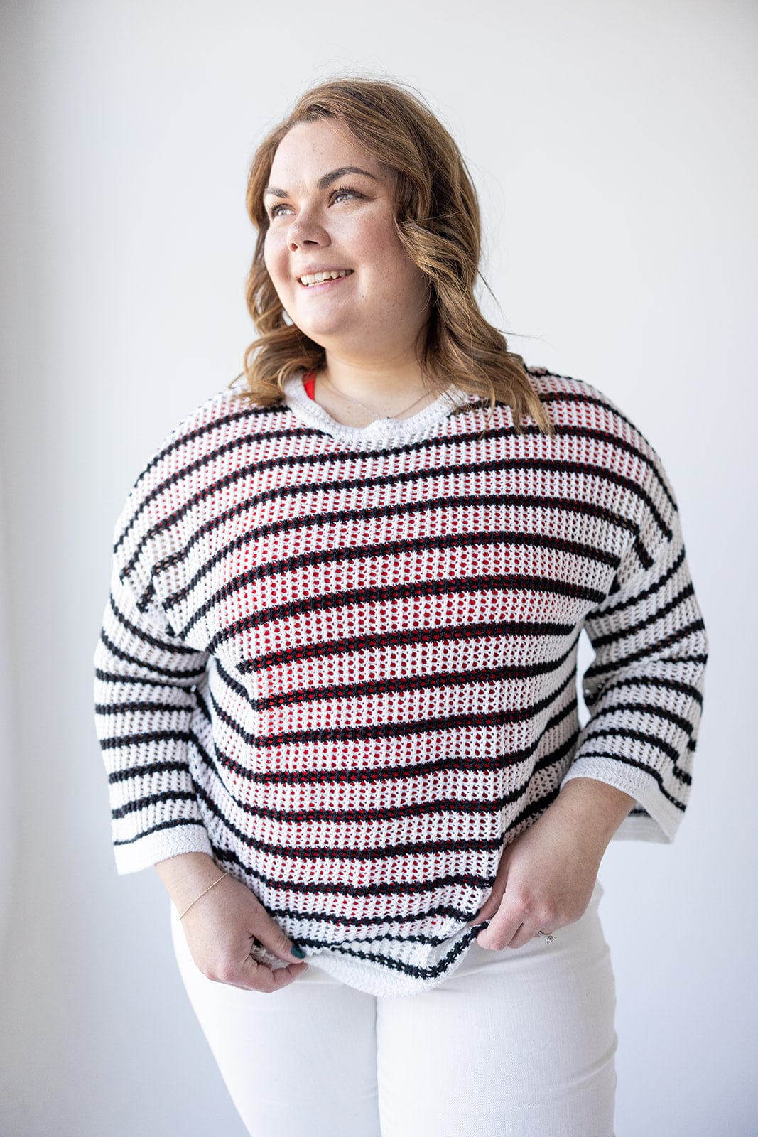 STRIPED OPEN WEAVE SWEATER - Love Marlow