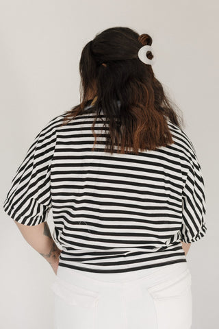 Striped Pullover Top – Cotton Contrast Collar - Love Marlow