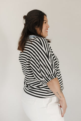 Striped Pullover Top – Cotton Contrast Collar - Love Marlow