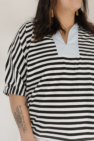Striped Pullover Top – Cotton Contrast Collar - Love Marlow