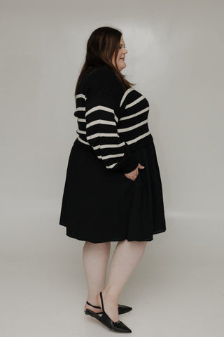 STRIPED SWEATER BODICE DRESS IN BLACK AND CREAM - Love Marlow