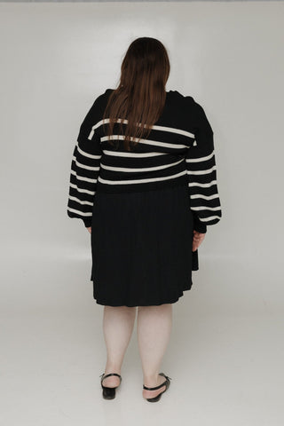 STRIPED SWEATER BODICE DRESS IN BLACK AND CREAM - Love Marlow
