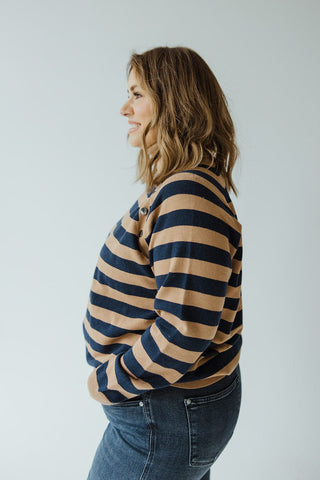STRIPED TURTLENECK WITH BUTTON DETAIL - Love Marlow