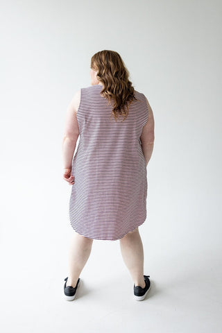 STRIPED V - NECK LUXURY T - SHIRT DRESS IN DAISY MIST - Love Marlow