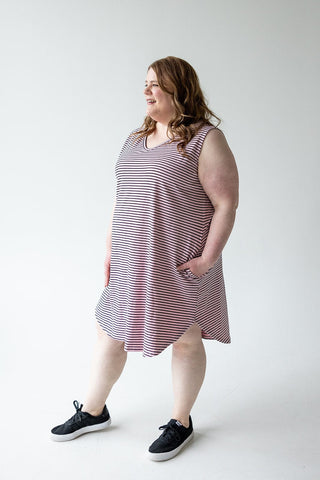 STRIPED V - NECK LUXURY T - SHIRT DRESS IN DAISY MIST - Love Marlow