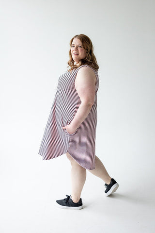 STRIPED V - NECK LUXURY T - SHIRT DRESS IN DAISY MIST - Love Marlow