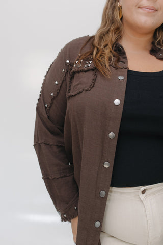 STUDDED BUTTON - DOWN WITH FRAYED HEM - Love Marlow