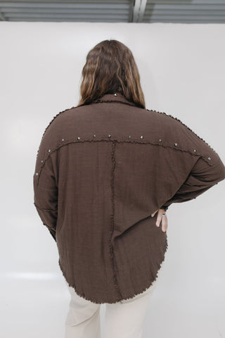 STUDDED BUTTON - DOWN WITH FRAYED HEM - Love Marlow