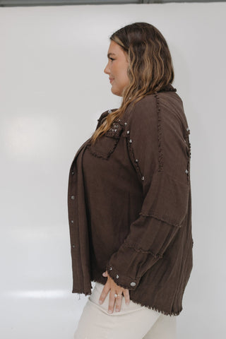 STUDDED BUTTON - DOWN WITH FRAYED HEM - Love Marlow