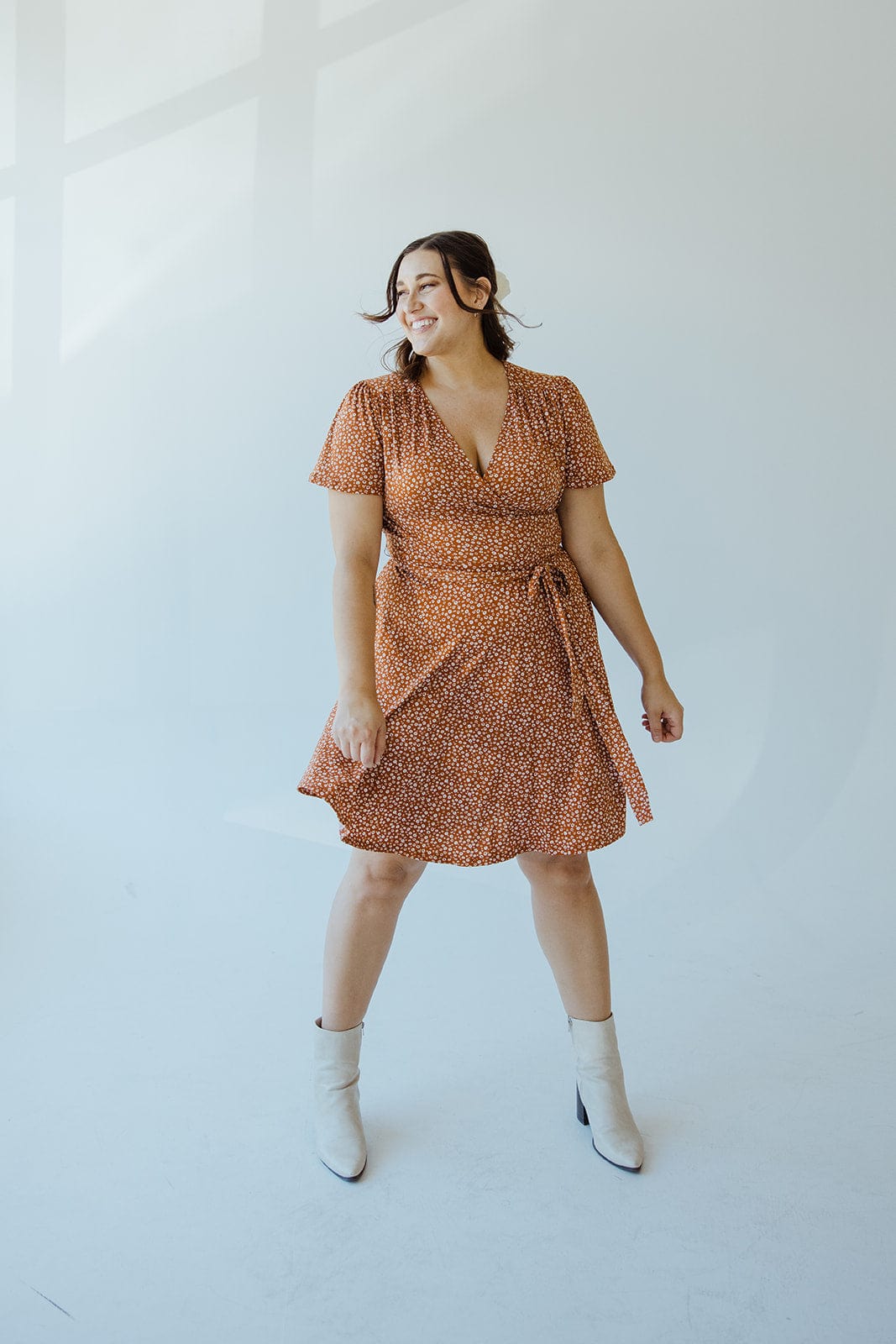 SUPER SOFT DAINTY FLORAL WRAP DRESS IN RUST - Love Marlow