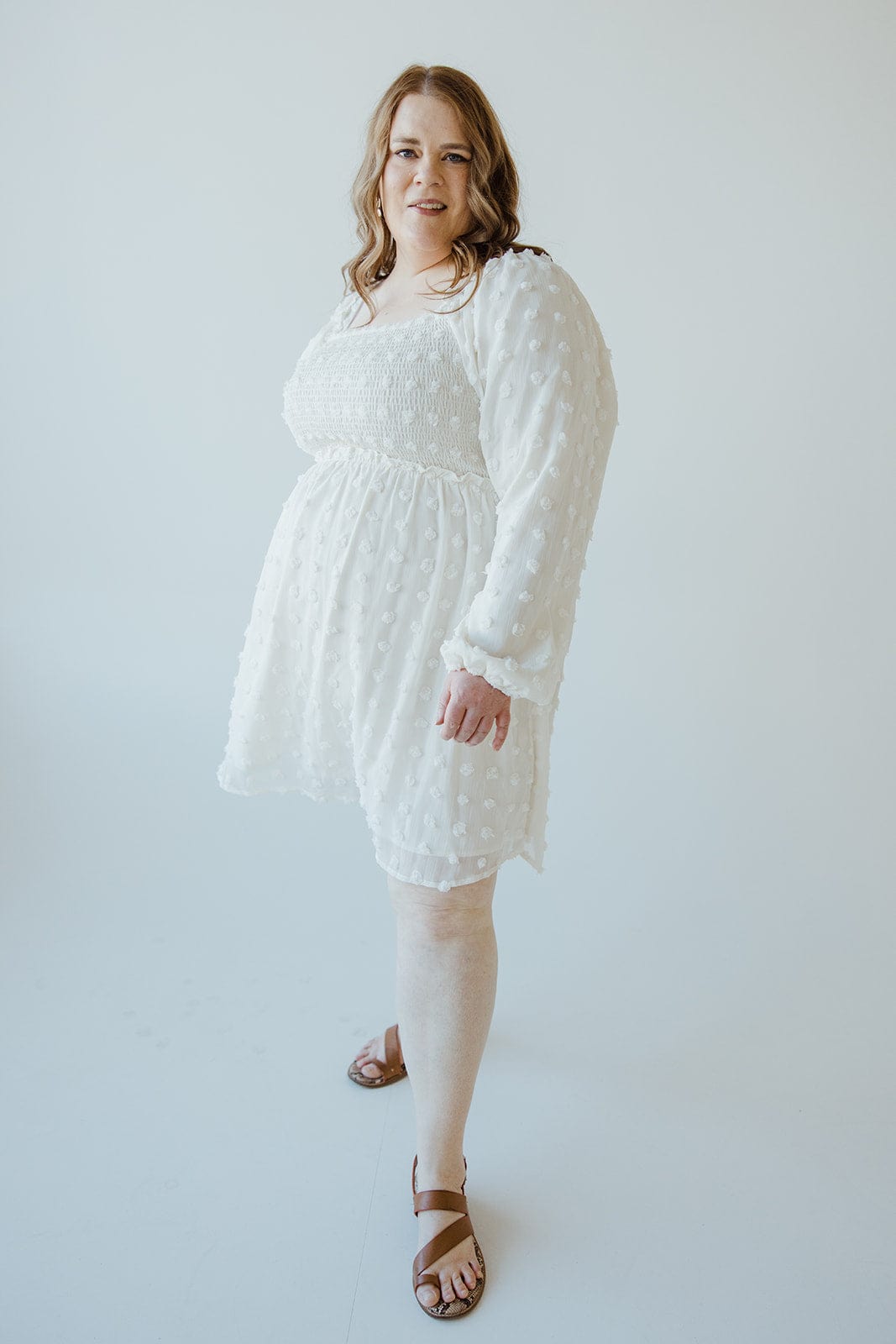 SWISS DOT BUBBLE SLEEVE KNEE LENGTH DRESS - Love Marlow