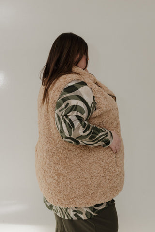 TAN FAUX FUR MOTO VEST – COZY HIP - LENGTH LAYER - Love Marlow