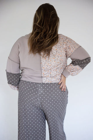Taupe Floral Polka Dot Patchwork Pullover - Love Marlow