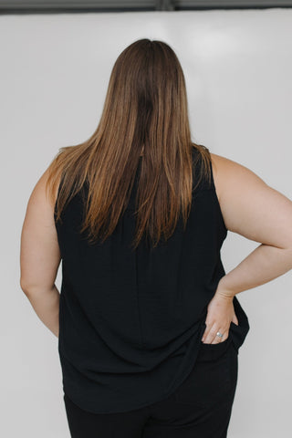 TEXTURE TANK WITH FRONT PLEAT IN BLACK - Love Marlow