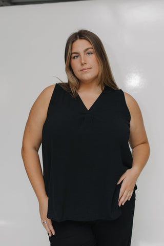 TEXTURE TANK WITH FRONT PLEAT IN BLACK - Love Marlow