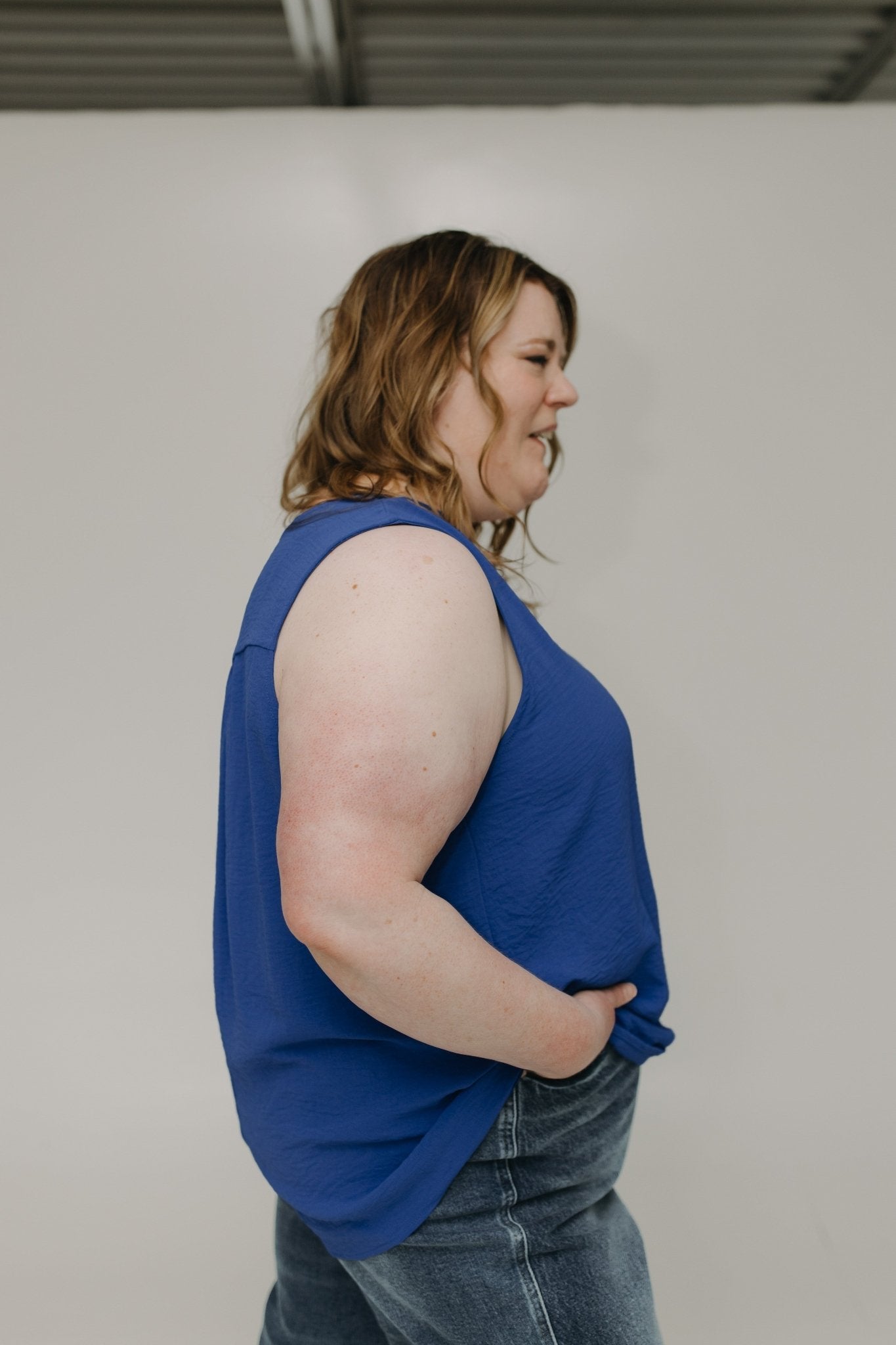 TEXTURE TANK WITH FRONT PLEAT IN BOSS BLUE - Love Marlow