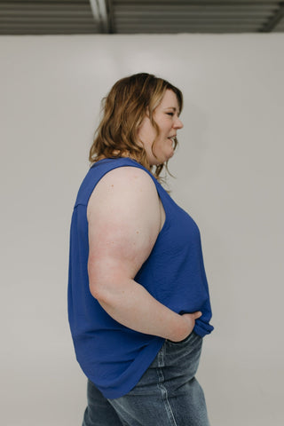 TEXTURE TANK WITH FRONT PLEAT IN BOSS BLUE - Love Marlow