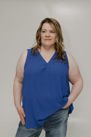 TEXTURE TANK WITH FRONT PLEAT IN BOSS BLUE - Love Marlow