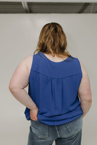 TEXTURE TANK WITH FRONT PLEAT IN BOSS BLUE - Love Marlow