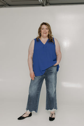 TEXTURE TANK WITH FRONT PLEAT IN BOSS BLUE - Love Marlow