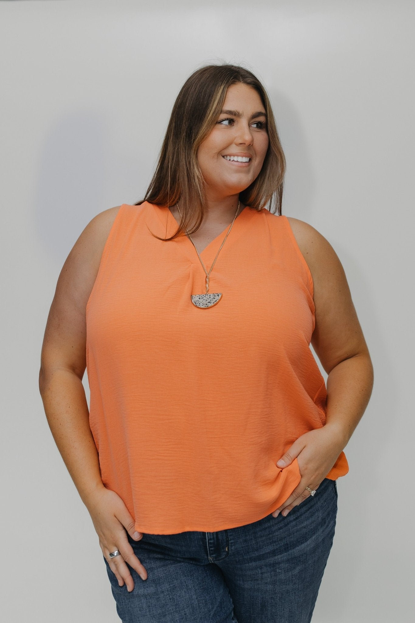 TEXTURE TANK WITH FRONT PLEAT IN CORAL - Love Marlow