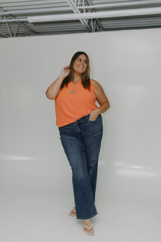 TEXTURE TANK WITH FRONT PLEAT IN CORAL - Love Marlow