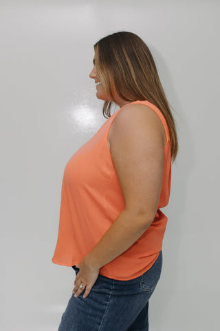 TEXTURE TANK WITH FRONT PLEAT IN CORAL - Love Marlow