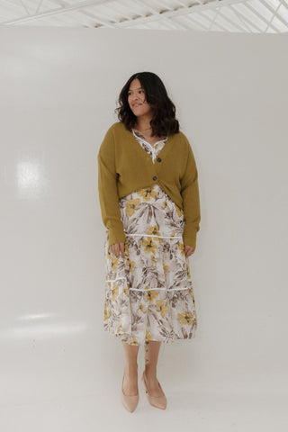 TEXTURED BUTTON FRONT CARDIGAN – GOLDEN OLIVE - Love Marlow