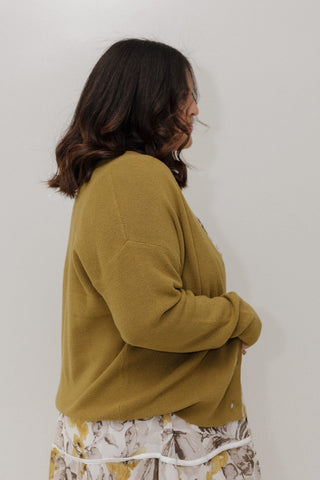 TEXTURED BUTTON FRONT CARDIGAN – GOLDEN OLIVE - Love Marlow