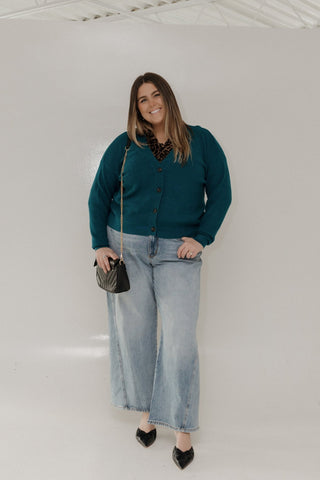 TEXTURED BUTTON FRONT CARDIGAN – PEACOCK SAPPHIRE - Love Marlow